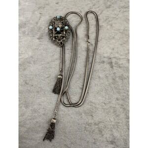 Vintage St. Labre Silver Tone Bolo Necklace 28"